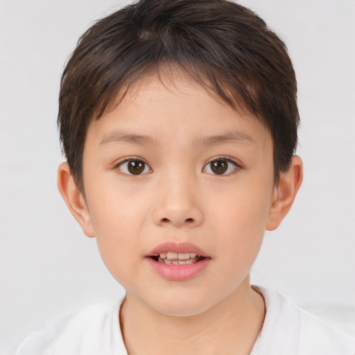 Neutral white child female with short  brown hair and brown eyes