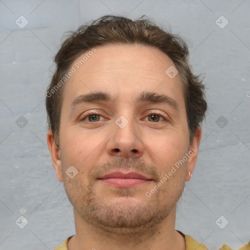 Neutral white adult male with short  brown hair and brown eyes