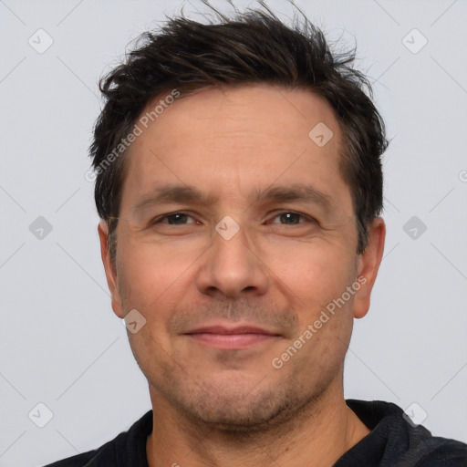 Neutral white adult male with short  brown hair and brown eyes