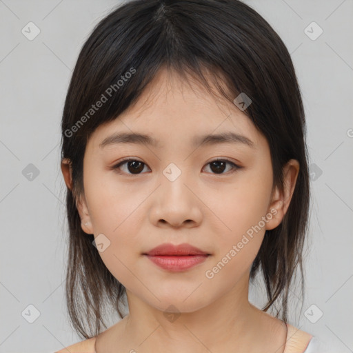 Neutral white child female with medium  brown hair and brown eyes