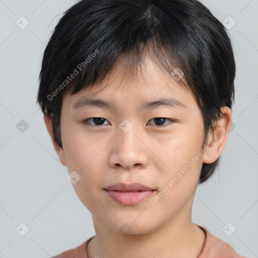 Neutral asian young-adult male with short  brown hair and brown eyes