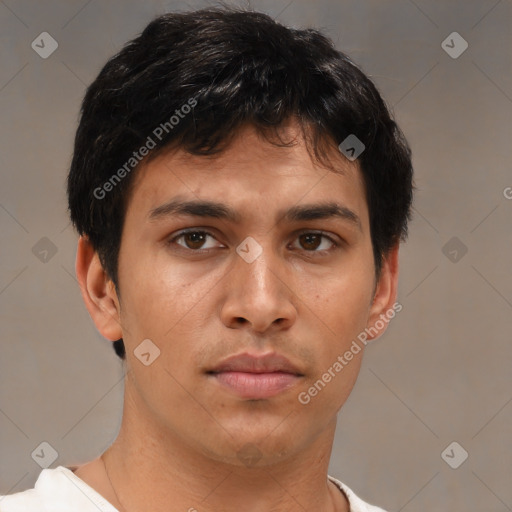 Neutral asian young-adult male with short  brown hair and brown eyes