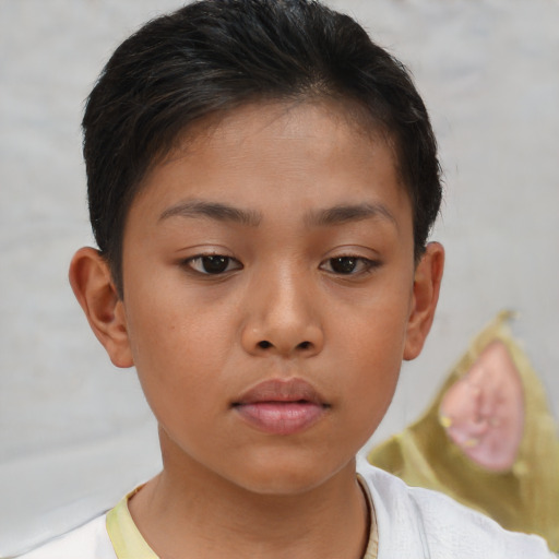 Neutral asian child female with short  brown hair and brown eyes