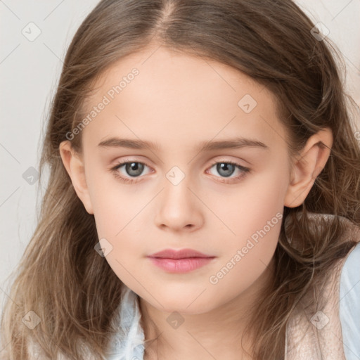 Neutral white child female with long  brown hair and brown eyes