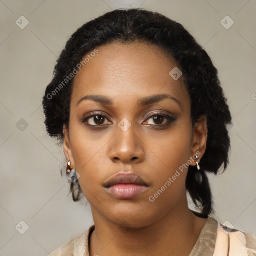 Neutral black young-adult female with long  black hair and brown eyes