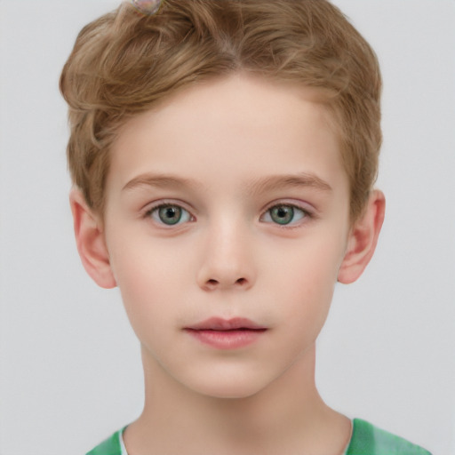 Neutral white child female with short  brown hair and grey eyes