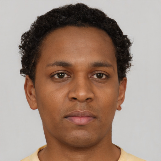 Neutral black young-adult male with short  brown hair and brown eyes