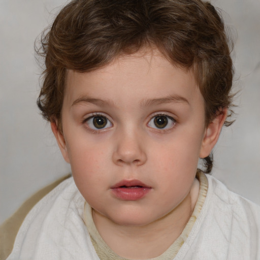 Neutral white child female with short  brown hair and brown eyes