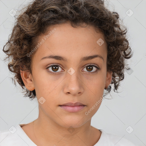 Neutral white young-adult female with short  brown hair and brown eyes