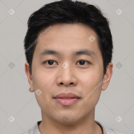 Neutral asian young-adult male with short  black hair and brown eyes