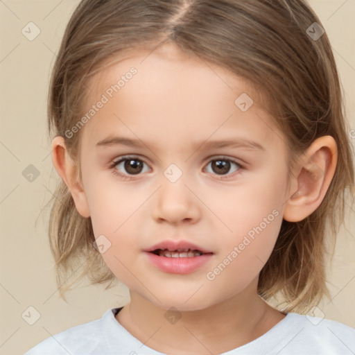 Neutral white child female with medium  brown hair and brown eyes