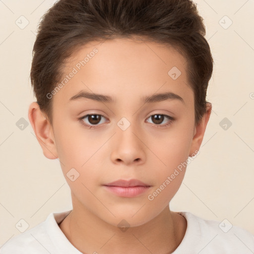 Neutral white child female with short  brown hair and brown eyes