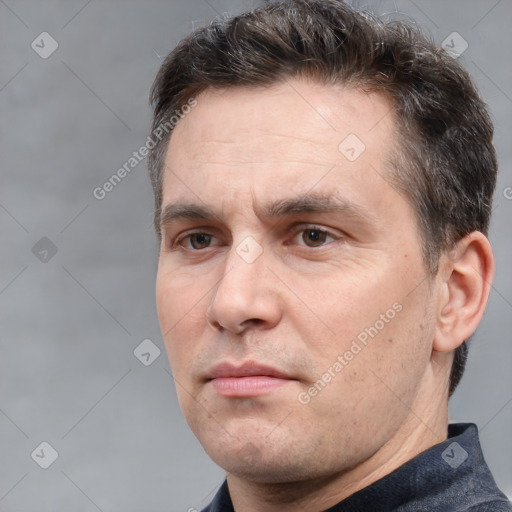 Neutral white adult male with short  brown hair and brown eyes