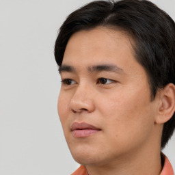 Neutral asian young-adult male with short  brown hair and brown eyes