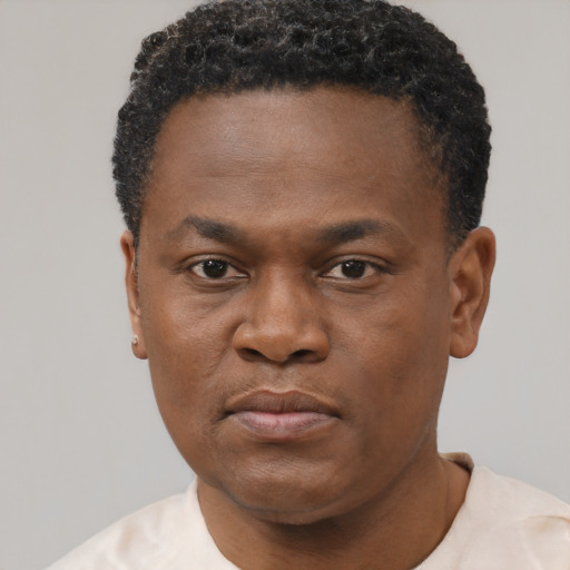 Neutral black young-adult male with short  brown hair and brown eyes