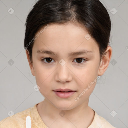 Neutral white child female with short  brown hair and brown eyes