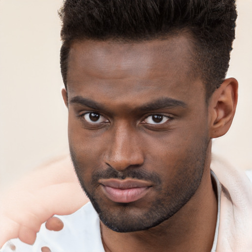 Neutral black young-adult male with short  brown hair and brown eyes