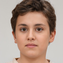 Neutral white child female with short  brown hair and brown eyes