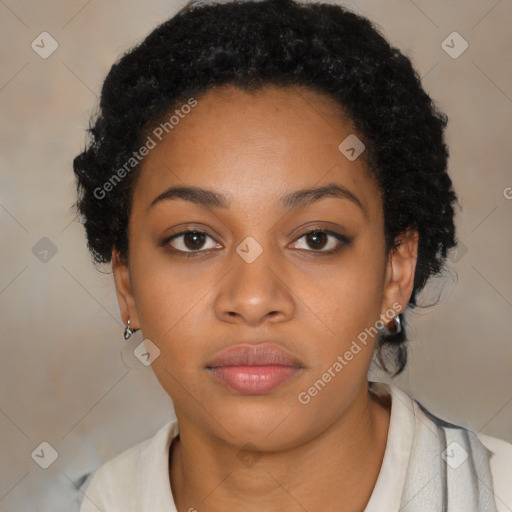 Neutral black young-adult female with short  black hair and brown eyes