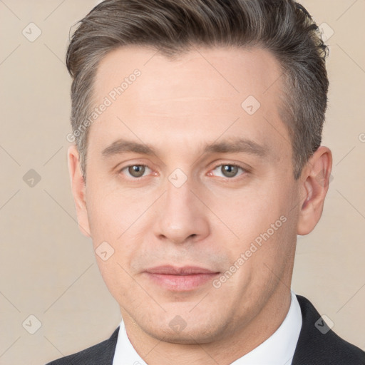 Neutral white adult male with short  brown hair and brown eyes