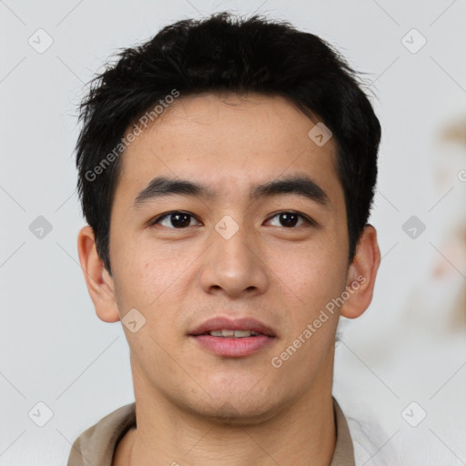 Neutral asian young-adult male with short  black hair and brown eyes