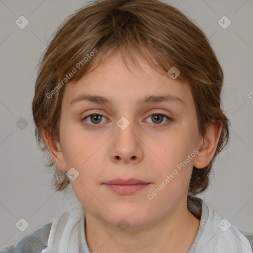 Neutral white child female with medium  brown hair and brown eyes