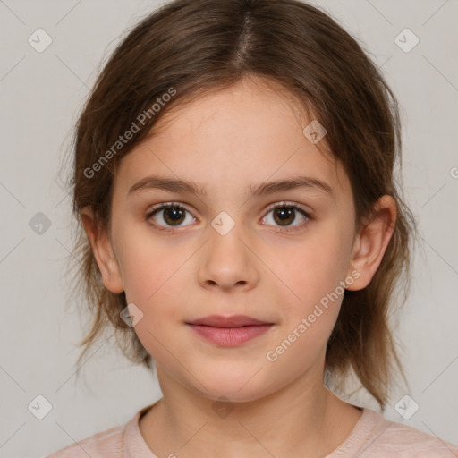 Neutral white child female with medium  brown hair and brown eyes