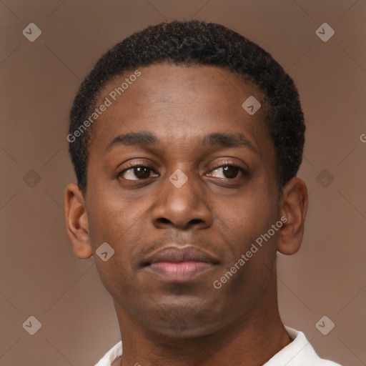 Neutral latino young-adult male with short  brown hair and brown eyes