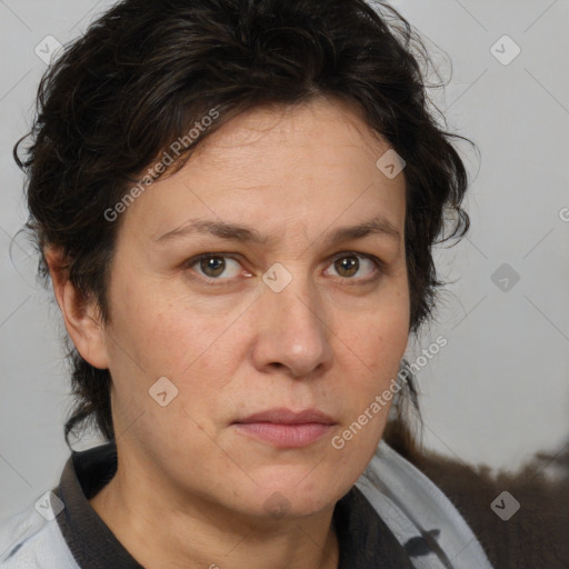 Neutral white adult female with medium  brown hair and brown eyes