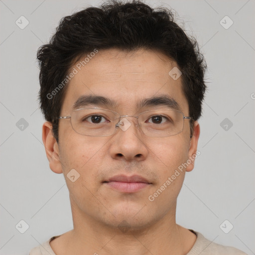 Neutral asian young-adult male with short  brown hair and brown eyes