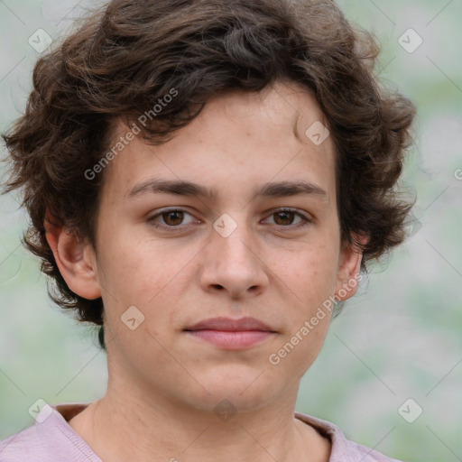 Neutral white young-adult male with medium  brown hair and brown eyes