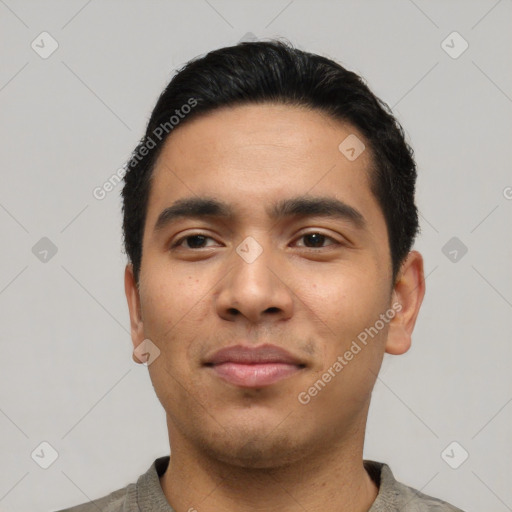 Neutral asian young-adult male with short  black hair and brown eyes