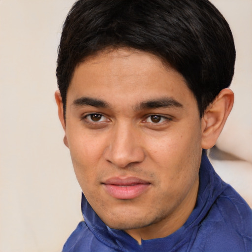Neutral white young-adult male with short  black hair and brown eyes
