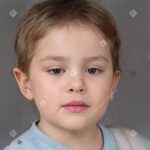 Neutral white child female with short  brown hair and brown eyes