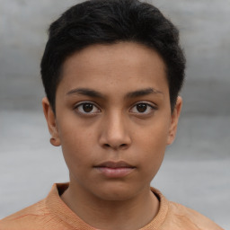 Neutral asian young-adult female with short  brown hair and brown eyes