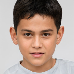 Joyful white child male with short  brown hair and brown eyes