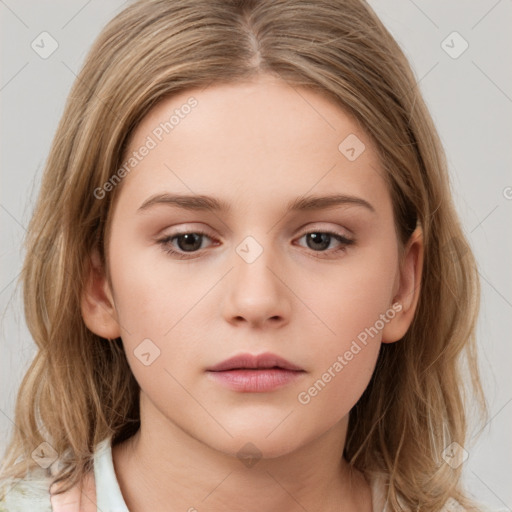 Neutral white child female with medium  brown hair and brown eyes