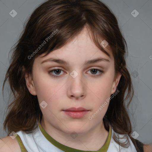 Neutral white child female with medium  brown hair and brown eyes