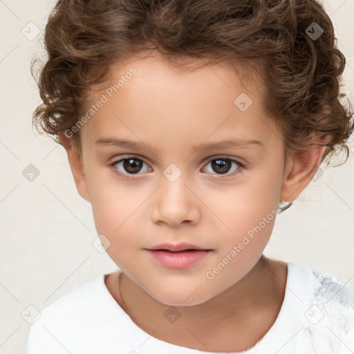 Neutral white child female with short  brown hair and brown eyes