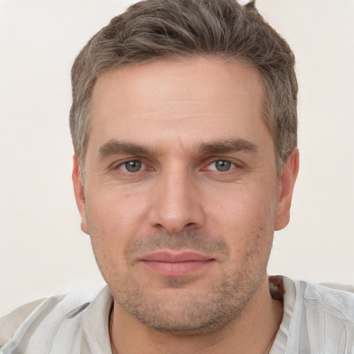 Neutral white adult male with short  brown hair and brown eyes