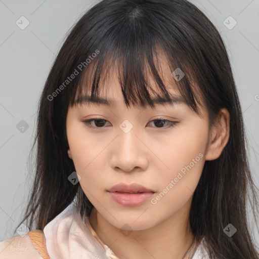 Neutral asian young-adult female with medium  brown hair and brown eyes