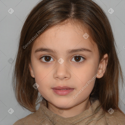 Neutral white child female with medium  brown hair and brown eyes