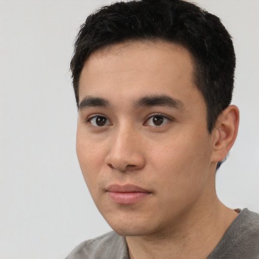 Neutral asian young-adult male with short  black hair and brown eyes