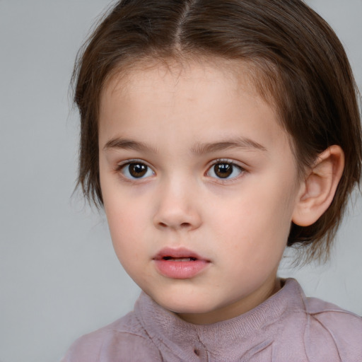 Neutral white child female with medium  brown hair and brown eyes