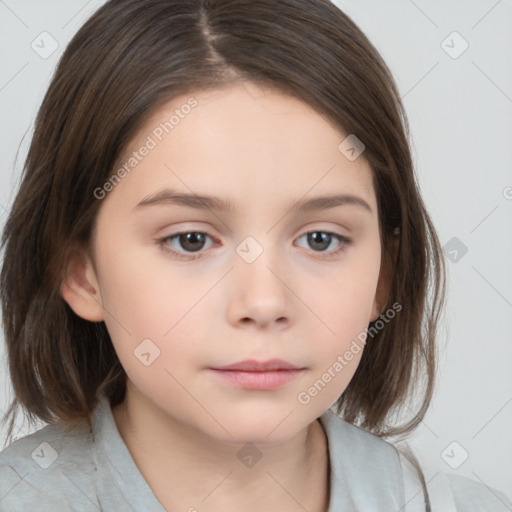 Neutral white child female with medium  brown hair and brown eyes