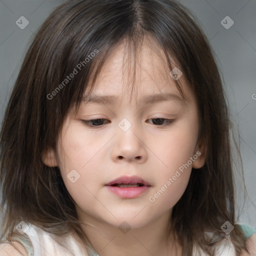 Neutral white child female with medium  brown hair and brown eyes