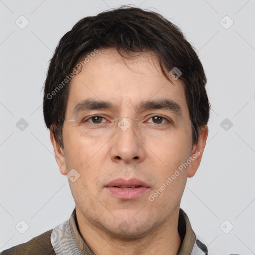 Neutral white adult male with short  brown hair and brown eyes