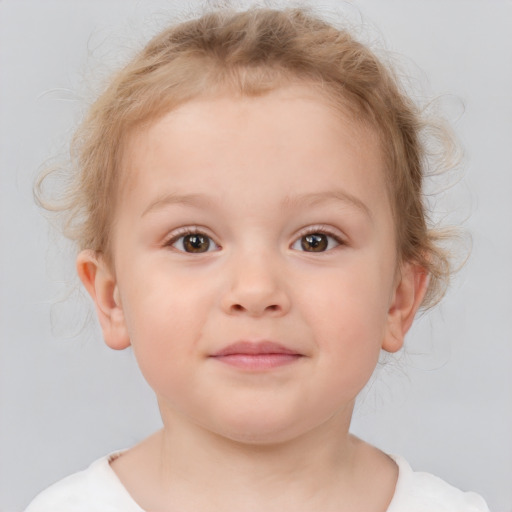 Neutral white child female with short  brown hair and brown eyes