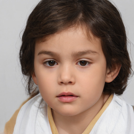 Neutral white child female with medium  brown hair and brown eyes