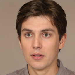 Neutral white adult male with short  brown hair and brown eyes